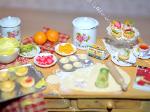 Dollhouse miniature fruit tarts baking table kichen food